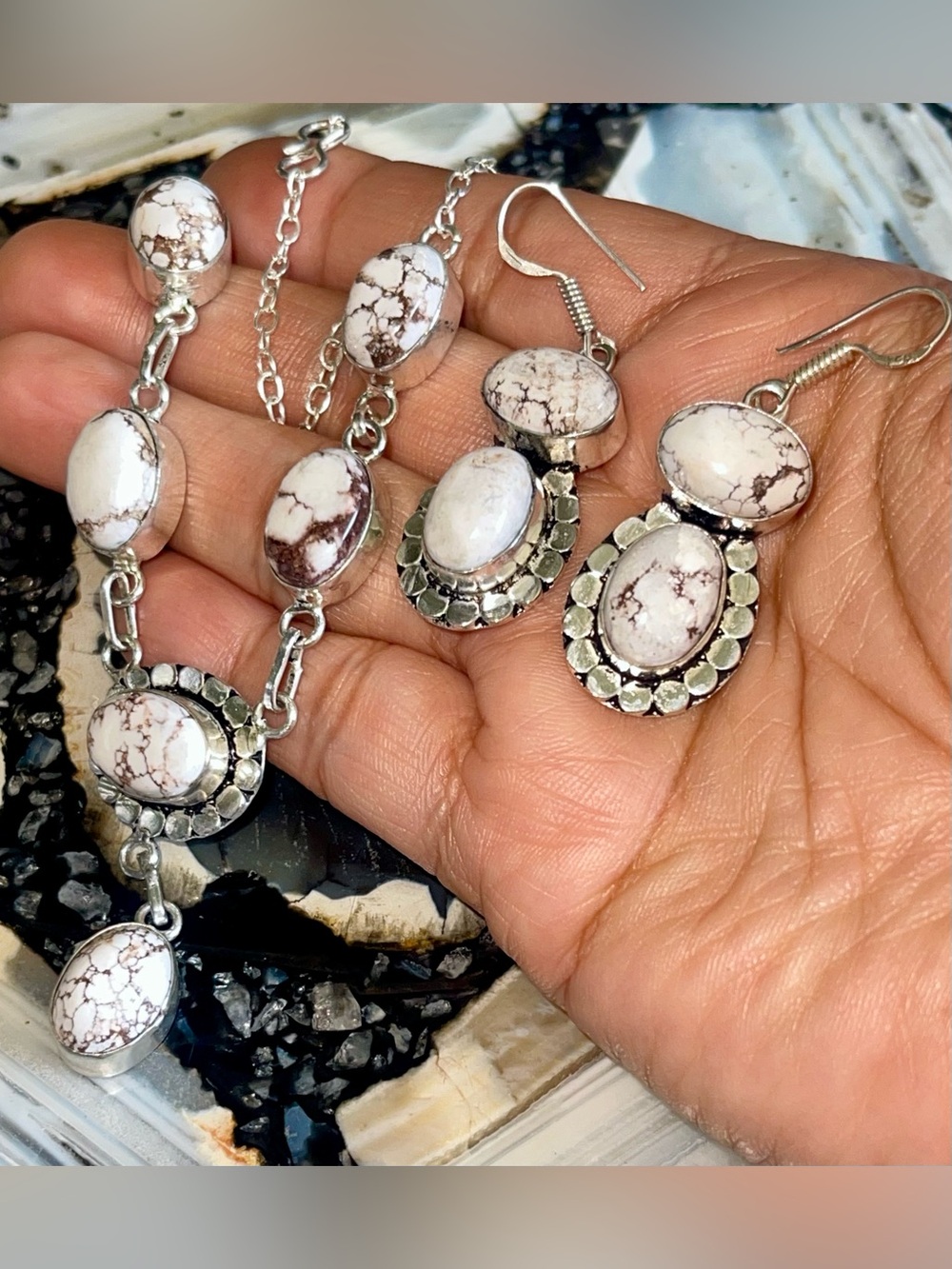 Statement Wild Horse Jasper Magnesite Choker Necklace & Earrings Set